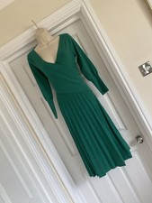 EXQUISITE BNWT MONSOON SIZE S 8/10 EMERALD GREEN WRAP OVER BODICE KNITTED DRESS