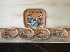 Vintage Raggedy Ann  Andy Metal Plate  Saucers 1959 5 pcs Toys Tea Set