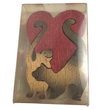 Miniature Wooden Three Piece Cat Kitten Puzzle Heart Love 2" Gift Valentine