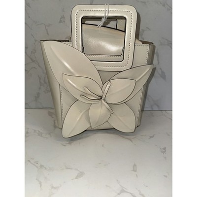Staud White Leather Bag with Floral Detail