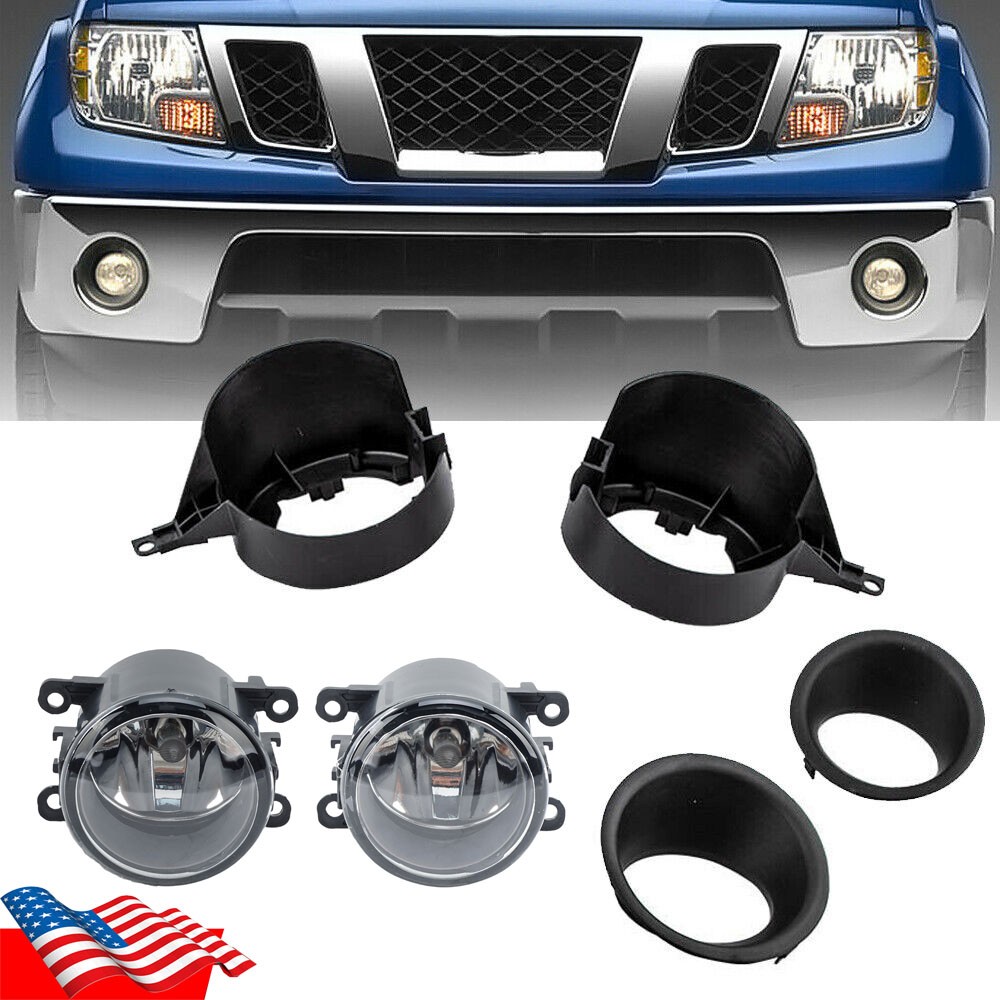 Set Front Bumper Fog Light Lamp Cover Bracket For Nissan Frontier 2005-2018 2019