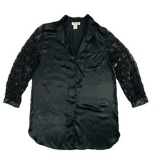 Intimate Affair Satin Lace Night Shirt Womens M Black Sleepwear Gown Vintage