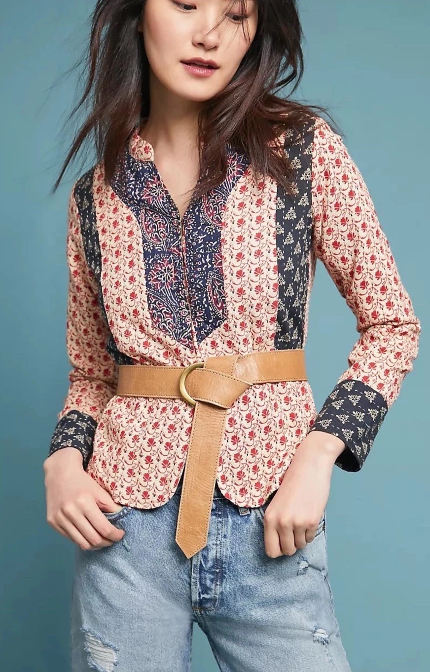 Antik Batik Anthropologie Patye Size XS Patchwork Red Black Quilted Jacket Top