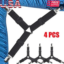 4Bed Sheet Fasteners Adjustable Elastic Suspenders Straps Mattress Covers Clips