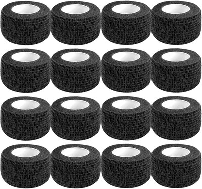 Self Adhesive Bandage Wrap,1 Inch 5 Yards 16 Pack Black Elastic Flexible Cohesiv