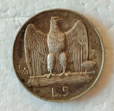 ITALIA Vittorio Emanuele III 5 Lire 1930 in  Argento Silver