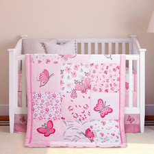 3 Pieces Butterfly Nursery Crib Bedding Set for Girls, Standard Size Bedding Set