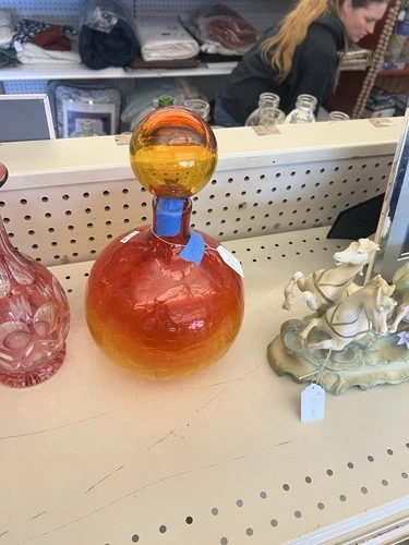 Blenko Vintage Amethyst Crackle Glass Decanter with Stopper