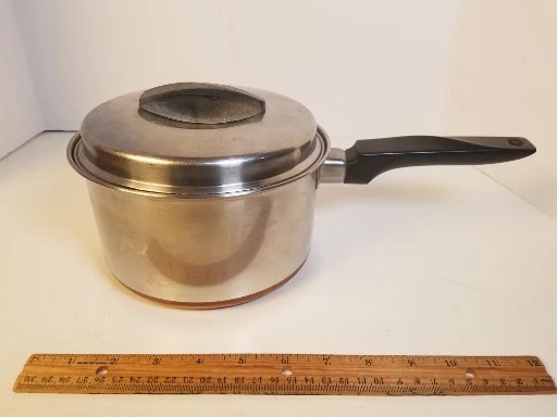 Vtg Ekcoware Copper bottom Stainless Steel Sauce Pan Pot W/ Lid 2 qt Made in USA