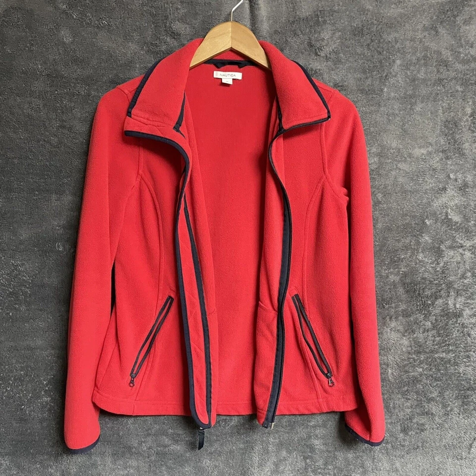 NAUTICA Women's Red Fleece Zip-up Sweatshirt SZ/M - Image 3 of 4