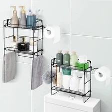 Over The Toilet 2-Tier Metal Shelf with Paper Towel Holder, 2 Pack