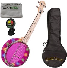 Goldtone LGLT Light-Up Little Gem Banjo Ukulele w/ Bag, Tuner, and Geartree Clot