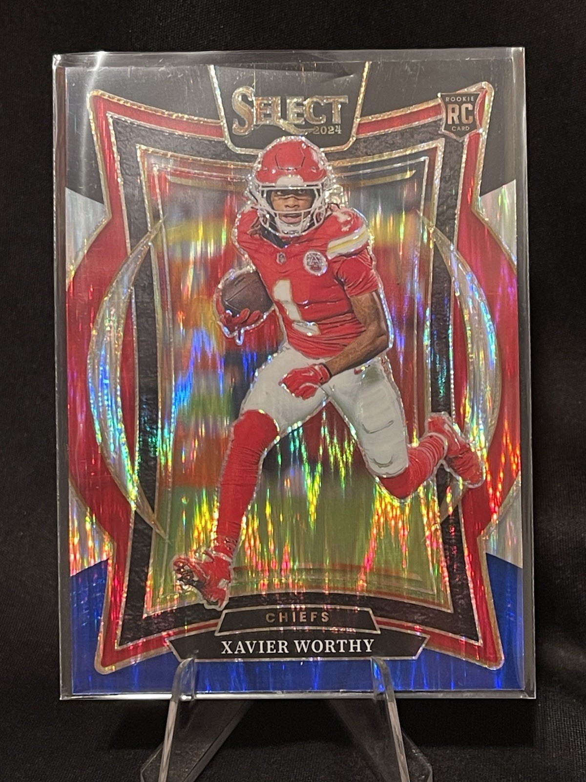 2024 Panini Select - Concourse Xavier Worthy #32 Red & Blue Shock Prizm (RC)