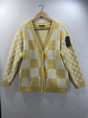 Vans Yellow Checkered Cardigan Sweater Women s Small Button Front Cozy Soft NWT