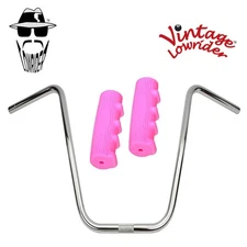 Original Lowrider 16" 22.2 D Handlebar Chrome 0214 120mm Grips Solid/Pink