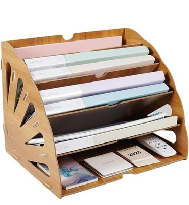 Wooden Document Tray, A4 Letter Tray, 5 Storage Compartments, Desk File Organise