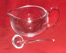 Clear Lead Crystal Gravy Boat Set w/ Handle & Ladle. 5&rdquo; wide, 4&rdquo; tall