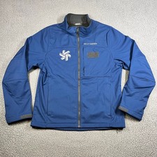 Helly Hansen Mens Blue Softshell Fleece Lined Jacket Full Zip Large Graphic Logo