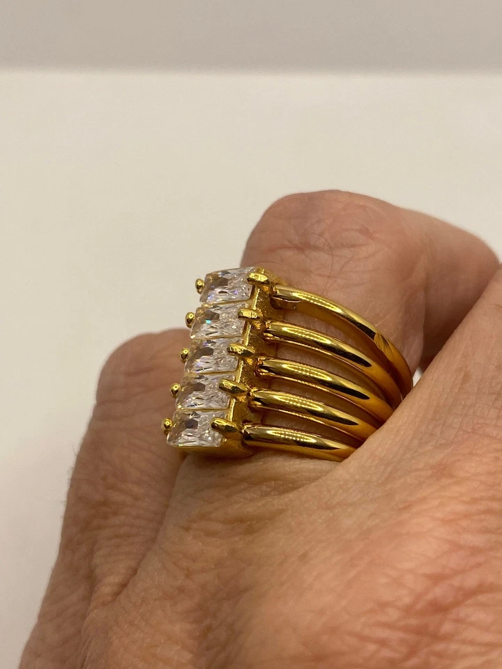 Anillo harén vintage de cristal austriaco dorado de acero inoxidable Foto 2 de 4