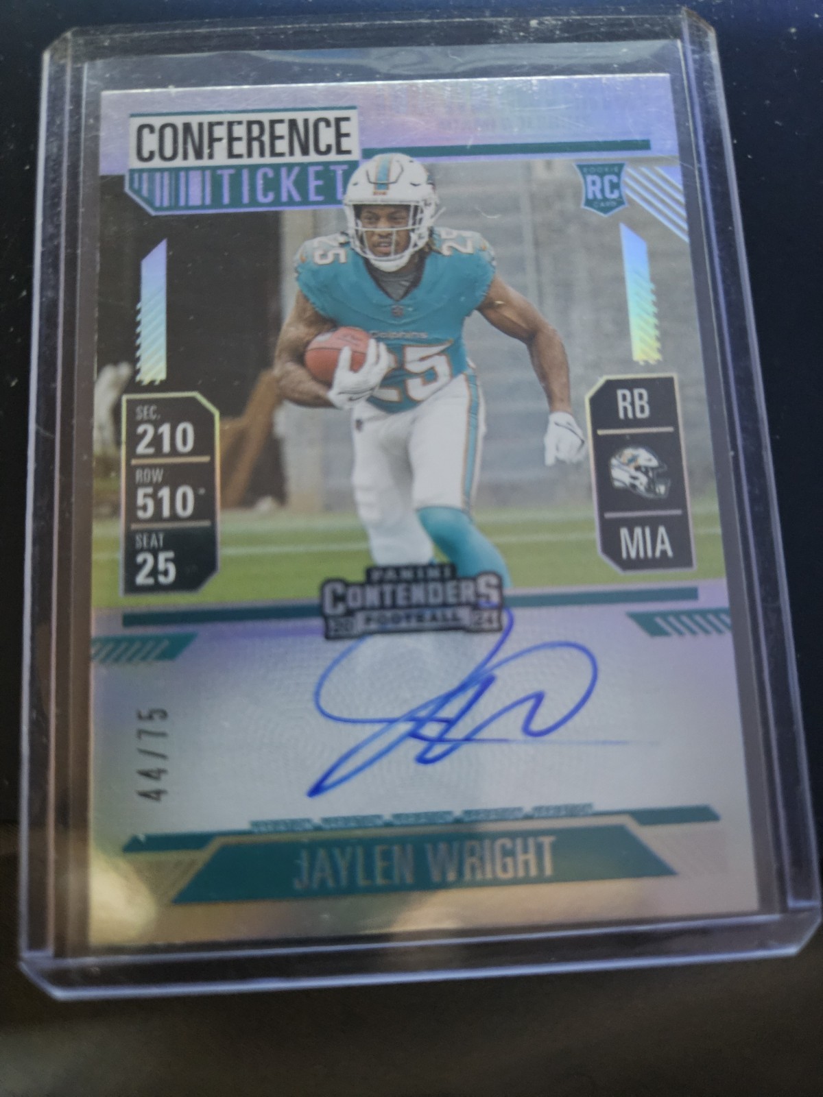 JAYLEN WRIGHT 2024 Contenders CONFERENCE TICKET /75 ROOKIE AUTO Dolphins RC