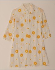 VINTAGE Womens 3/4 Sleeve A-Line Dress UK 10 Small White Floral DN02