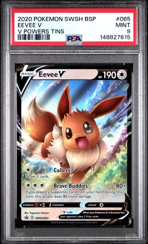 2020 POKEMON SWSH BLACK STAR PROMO V POWERS TINS #065 EEVEE V PSA 9