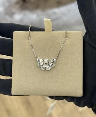 Chopard Fan Shaped Diamond Necklace 18K White Gold Pendant New