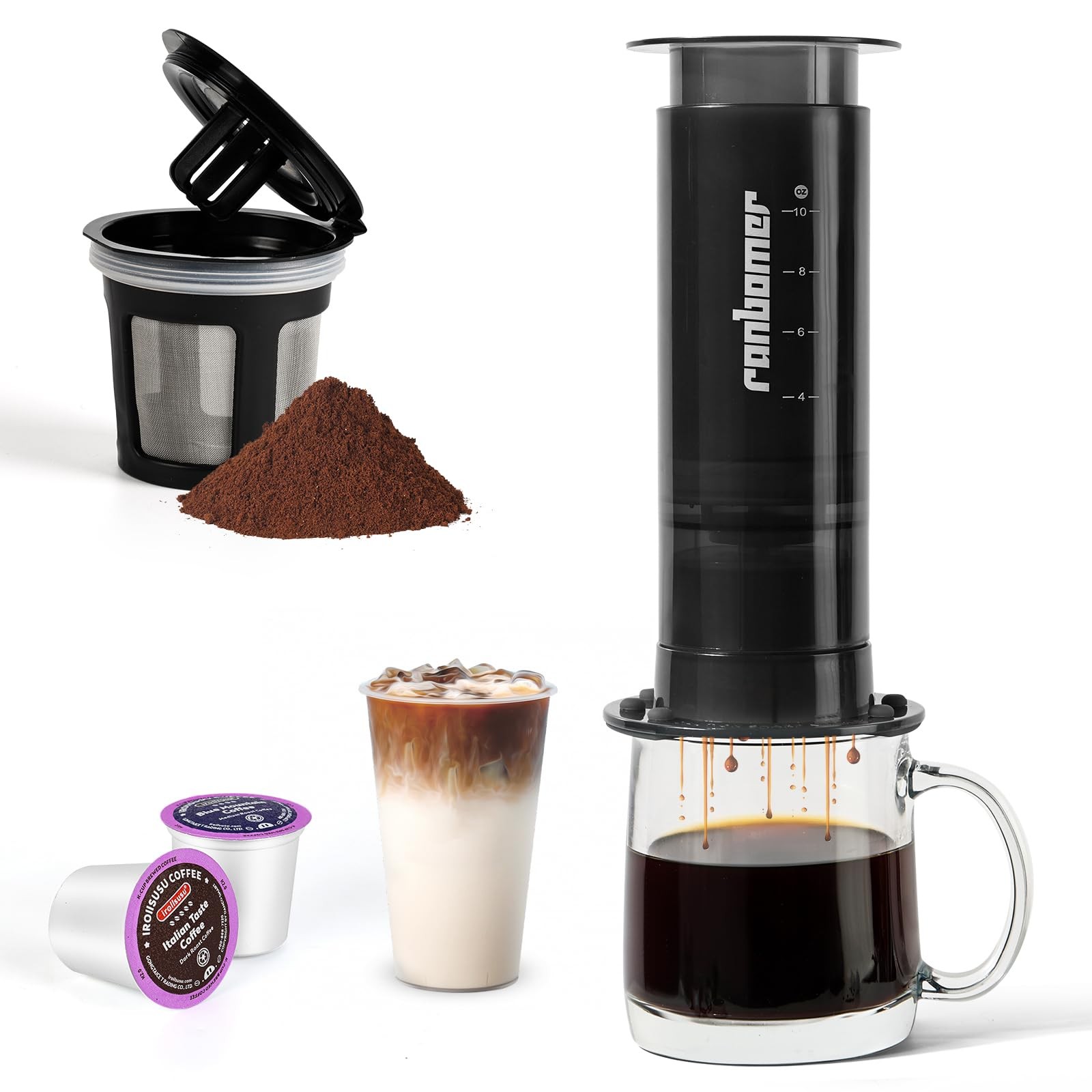 French Press Coffee Maker, 2-in-1 Single Serve K Cup Compatible, Portable Cof...