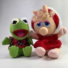 Vintage 1987 Muppet Babies Plush Baby Kermit Miss Piggy Stuffed Animal Toy 8"