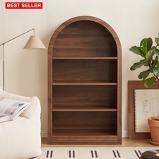 Bookcase Arched 47.6 Inch Brown Wood Open Display Shelves Storage Modern