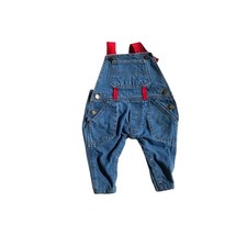 Vintage Bolivar Kids Denim Overalls Blue Red Straps 6/9 Months 100 Cotton