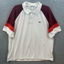 Lacoste Polo Shirt Men 2XL White Red Burgundy Green Croc Color Block Preppy Golf