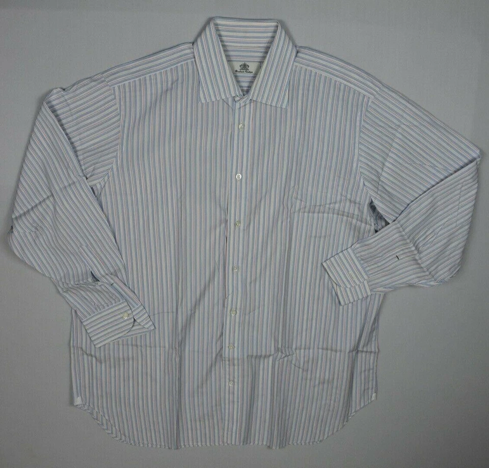 Oxxford Clothes Custom Mens Stripe 2 Ply 100s Cotton Dress Shirt XL Made USA - Image 3 of 4