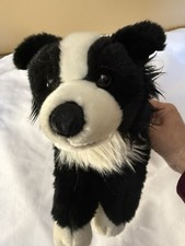 Animal Alley Border Collie Dog Stuffed Plush puppy Black  White Toys R Us 17  