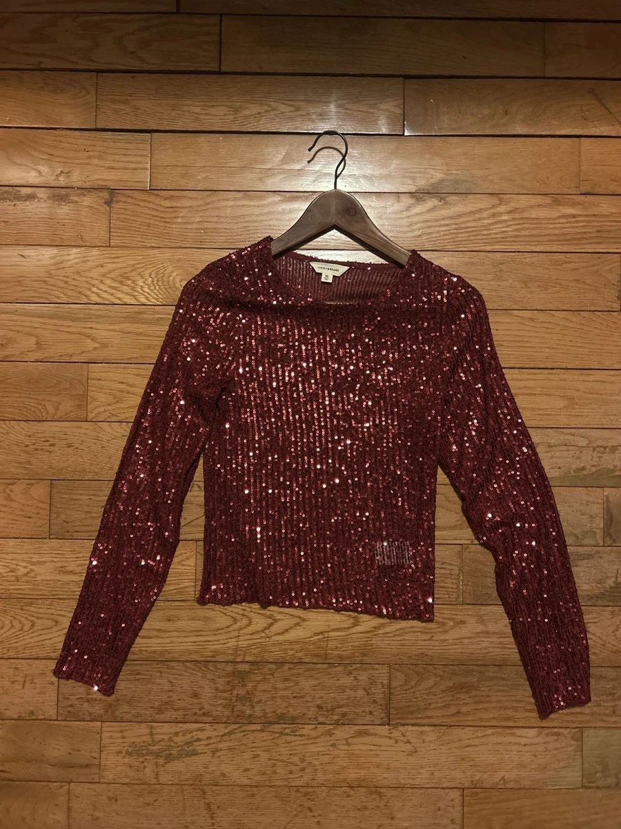 Mango - Top a maniche lunghe marrone con paillettes
