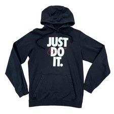 Nike Just Do It Hoodie Black Red Swoosh Logo Pullover Sweatshirt Men s Size Smal
