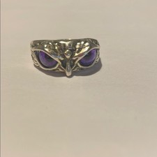 Silver tone Owl Ring with Purple Accents