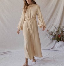 BNWT Christy Dawn Selma Dress Size Large Sand Beige Maxi Long Sleeves Button Up