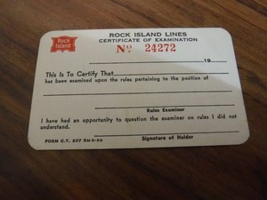 vintage Rock Island Lines/Railroad Examination Card unused NICE RR collectible