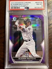 2023 Bowman Chrome Bladimir Restituyo Prospect Purple Refractor 9/250 PSA 8