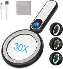 Rechargeable Magnifying Glass with Light, 30X 4.7IN Handheld Large Lightweight