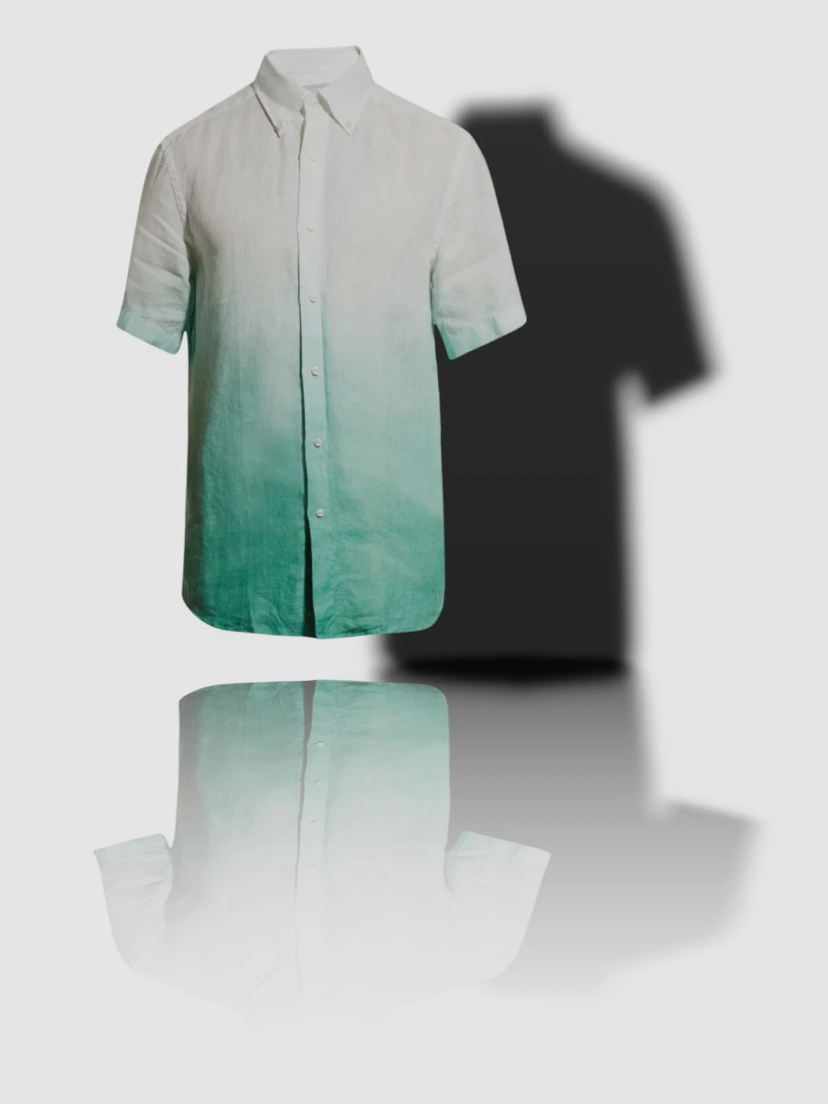 $195 Neiman Marcus Men White Green Ombre Linen Short-Sleeve Sport Shirt Sz Small