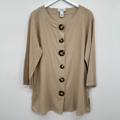 Peck & Peck Tunic Top Shirt Large Linen Blend Lagenlook Neutral Quiet Luxury