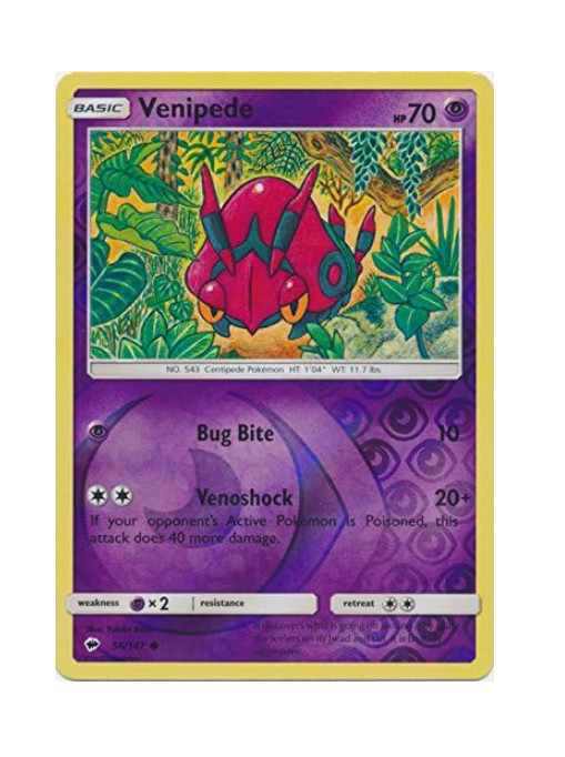Pokemon - Venipede - 56/147 - Reverse Holo -  Burning Shadows - NM/M