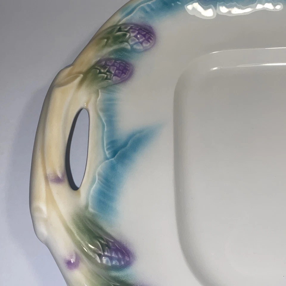 Williams Sonoma Large Floral Asparagus Ceramic Serving Tray Italy #13507 - 17"L - Image 4 of 4