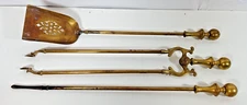 Vintage Ornate Victorian Solid Brass Fireplace Tools Poker Tongs Shovel 3 Pieces