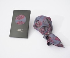 Peachy Gray and Maroon Paisley Pocket Square