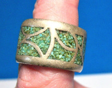 STERLING SILVER INLAID TURQUOISE ETERNITY BAND RING SIZE 5.75 10 GRAMS