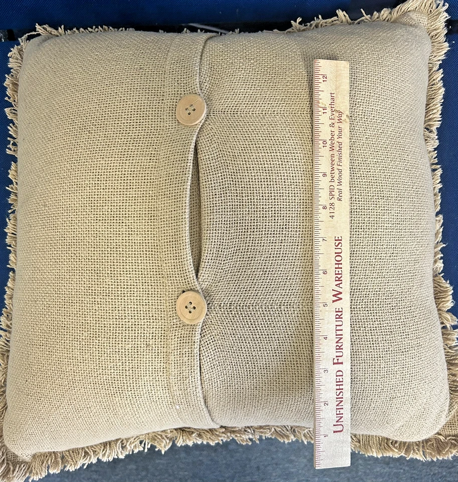 PAIR THROW PILLOWS RUSTIC BURLAP PLAID STARS - Image 3 of 4