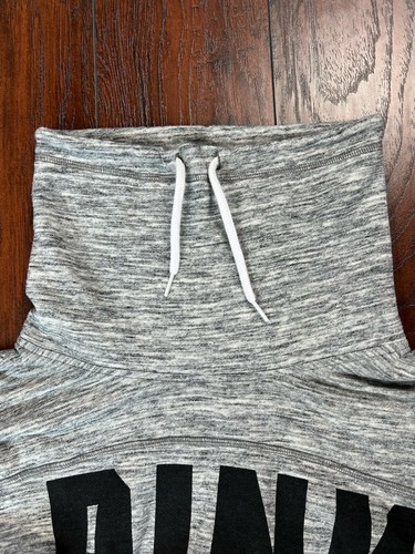 Victoria's Secret PINK Spell Out Logo Gray Heathered Sweatshirt Cowl Neck Size S - Picture 8 of 14